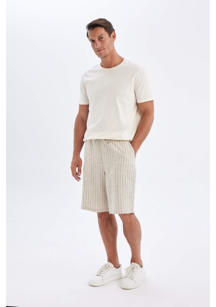 Relax Fit Keten Karışımlı Yazlık Bermuda Şort