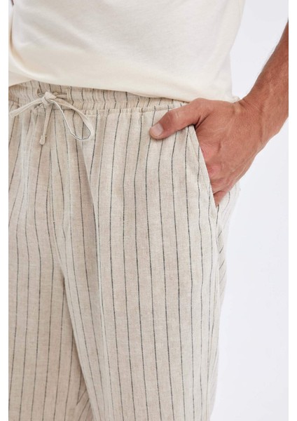 Relax Fit Keten Karışımlı Yazlık Bermuda Şort