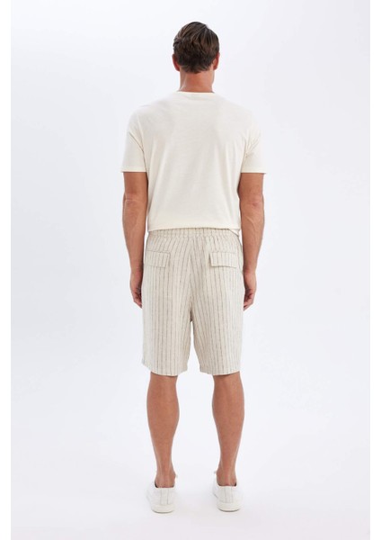 Relax Fit Keten Karışımlı Yazlık Bermuda Şort