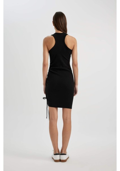 Bodycon Vücudu Saran Yuvarlak Yaka Fitilli Kaşkorse Kolsuz Mini Elbise B9613AX24SM