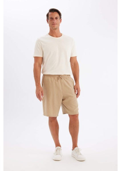 Relax Fit Keten Karışımlı Yazlık Bermuda Şort