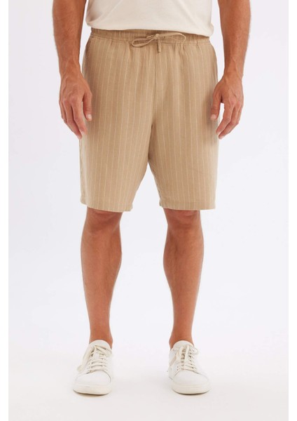 Relax Fit Keten Karışımlı Yazlık Bermuda Şort