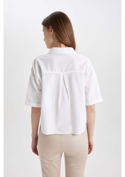 Boxy Fit Keten Karışımlı Kısa Kollu Gömlek V2523AZ24SM
