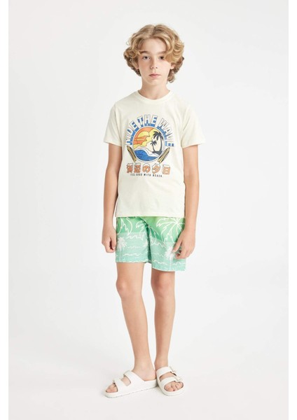 Erkek Çocuk Palmiye Desenli Deniz Şortu C3686A824HS