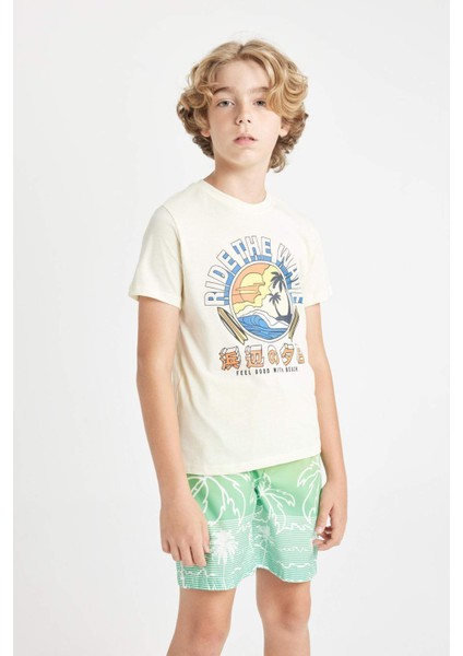 Erkek Çocuk Palmiye Desenli Deniz Şortu C3686A824HS