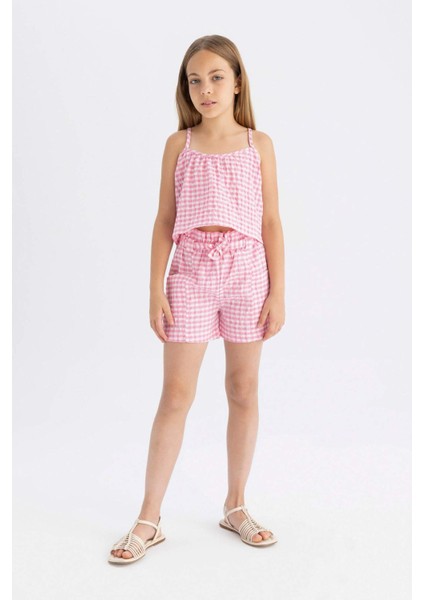 Kız Çocuk Kareli Paperbag Şort