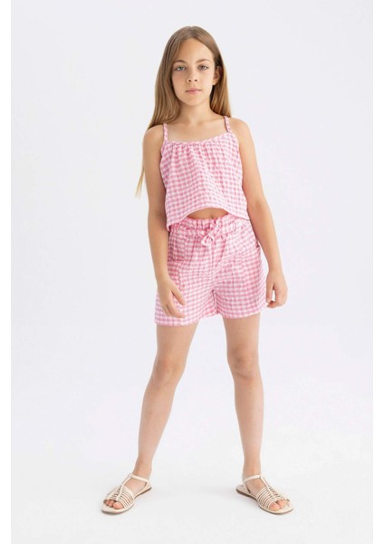 Kız Çocuk Kareli Paperbag Şort