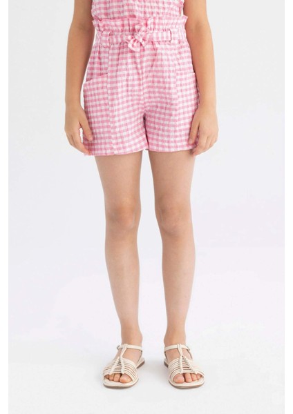 Kız Çocuk Kareli Paperbag Şort