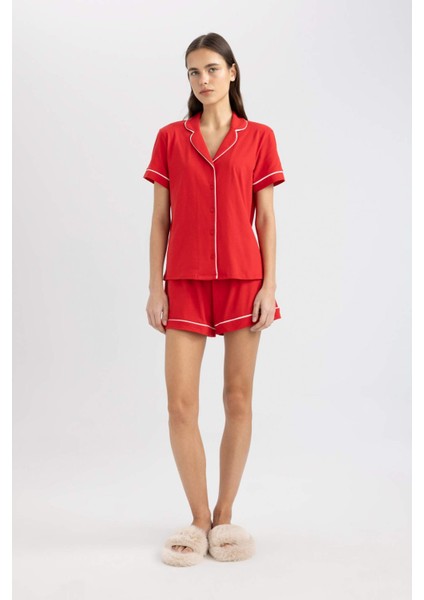 Pijama Takım Regular Fit Kısa Kollu Üst Şort-Fall in Love B8679AX24SM