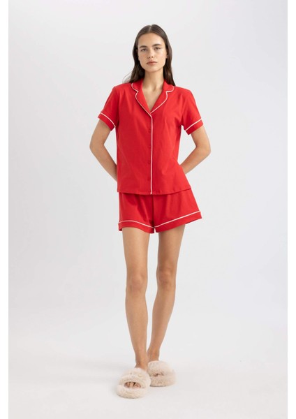 Pijama Takım Regular Fit Kısa Kollu Üst Şort-Fall in Love B8679AX24SM