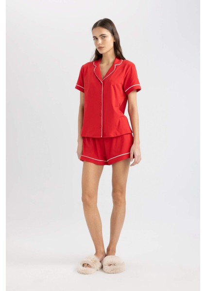 Pijama Takım Regular Fit Kısa Kollu Üst Şort-Fall in Love B8679AX24SM