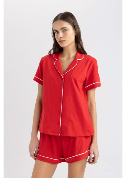 Pijama Takım Regular Fit Kısa Kollu Üst Şort-Fall in Love B8679AX24SM