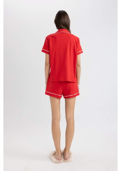 Pijama Takım Regular Fit Kısa Kollu Üst Şort-Fall in Love B8679AX24SM