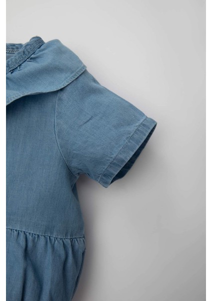 Kız Bebek Yeni Doğan 2'li Takım Kısa Kollu Yumuşak Jean Tulum Külotlu Çorap C2669A524SM