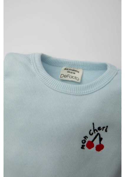 Kız Bebek Yeni Doğan Bisiklet Yaka Çizgili Fitilli Kaşkorse 2'li Kısa Kollu Çıtçıtlı Body C2546A524SM