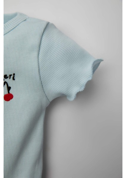 Kız Bebek Yeni Doğan Bisiklet Yaka Çizgili Fitilli Kaşkorse 2'li Kısa Kollu Çıtçıtlı Body C2546A524SM