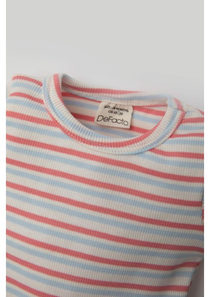 Kız Bebek Yeni Doğan Bisiklet Yaka Çizgili Fitilli Kaşkorse 2'li Kısa Kollu Çıtçıtlı Body C2546A524SM