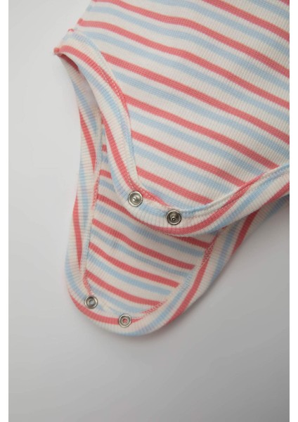 Kız Bebek Yeni Doğan Bisiklet Yaka Çizgili Fitilli Kaşkorse 2'li Kısa Kollu Çıtçıtlı Body C2546A524SM