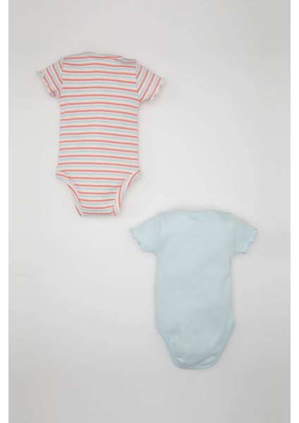 Kız Bebek Yeni Doğan Bisiklet Yaka Çizgili Fitilli Kaşkorse 2'li Kısa Kollu Çıtçıtlı Body C2546A524SM