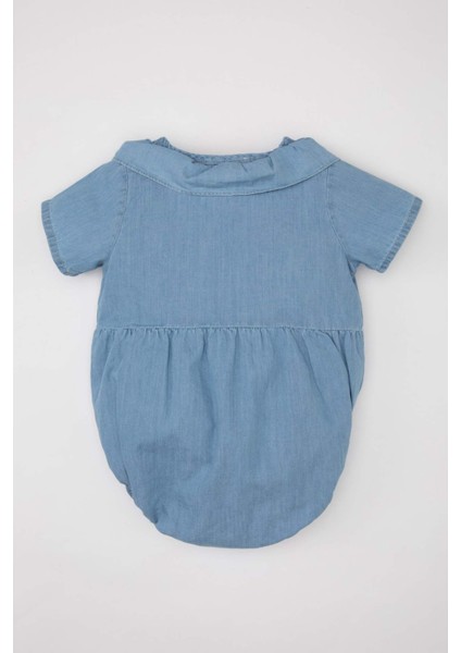 Kız Bebek Yeni Doğan 2'li Takım Kısa Kollu Yumuşak Jean Tulum Külotlu Çorap C2669A524SM