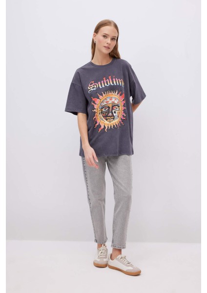 Unisex Ramones Oversize Geniş Kalıp Bisiklet Yaka Kısa Kollu Yıkamalı Soluk Efektli Tişört