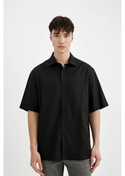 Relax Fit Yazlık Tensel Kısa Kollu Siyah Gömlek C4316AX24SM