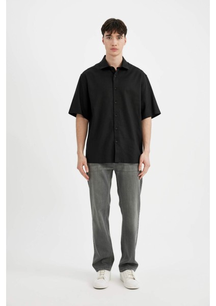 Relax Fit Yazlık Tensel Kısa Kollu Siyah Gömlek C4316AX24SM