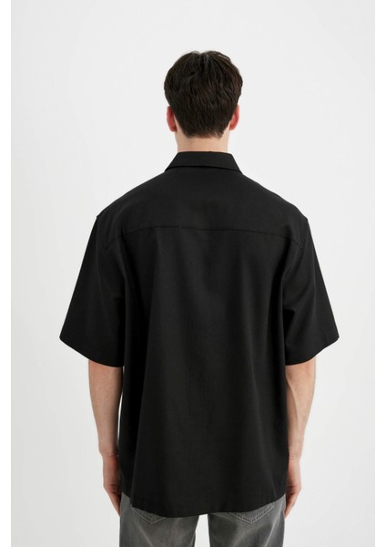 Relax Fit Yazlık Tensel Kısa Kollu Siyah Gömlek C4316AX24SM