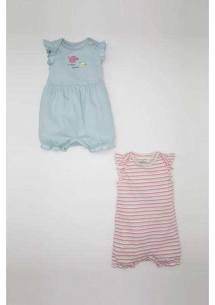Kız Bebek Yenidoğan Çizgili Penye 2'li Kolsuz Tulum C2551A524SM