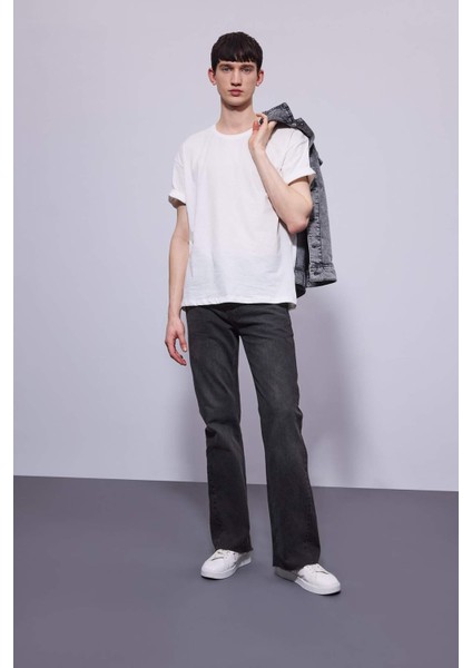 %100 Pamuk Flayer Fit Bol Kalıp Normal Bel Geniş Paça Siyah Jean Pantolon B8325AX24SM