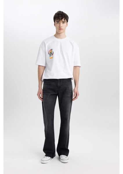 %100 Pamuk Flayer Fit Bol Kalıp Normal Bel Geniş Paça Siyah Jean Pantolon B8325AX24SM