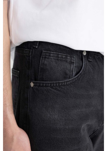 %100 Pamuk Flayer Fit Bol Kalıp Normal Bel Geniş Paça Siyah Jean Pantolon B8325AX24SM