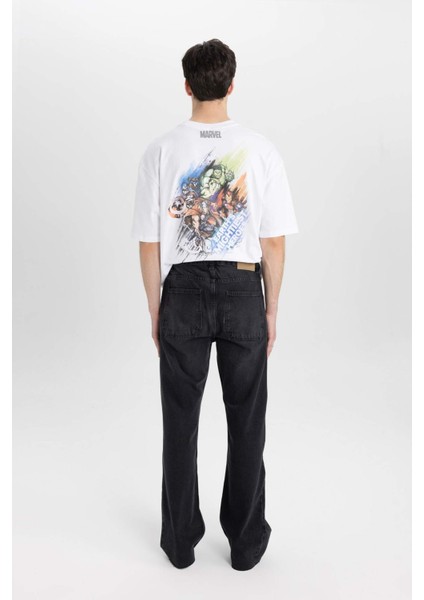 %100 Pamuk Flayer Fit Bol Kalıp Normal Bel Geniş Paça Siyah Jean Pantolon B8325AX24SM