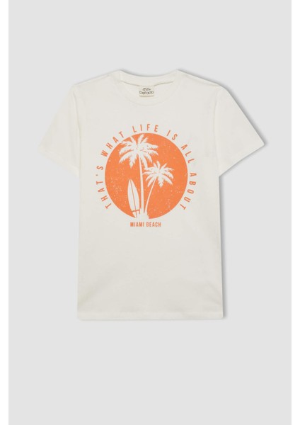 Erkek Çocuk 2'li Takım Palmiye Baskılı Kısa Kollu Tişört Deniz Şortu C1256A824HS