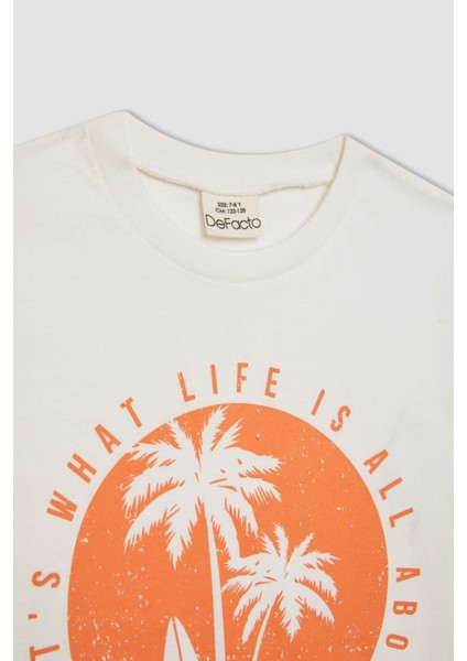 Erkek Çocuk 2'li Takım Palmiye Baskılı Kısa Kollu Tişört Deniz Şortu C1256A824HS