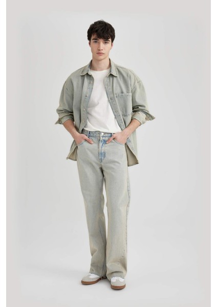 Flare Fit Bol Kalıp Normal Bel Geniş Paça Soluk Efektli Jean Pantolon B8326AX24SM