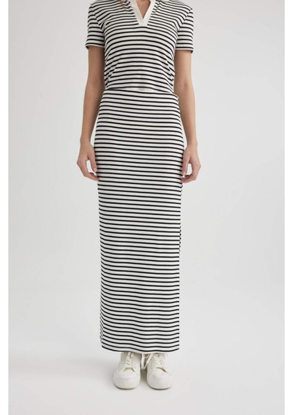 Fitted Fitilli Çizgili Kaşkorse Maxi Etek A6477AX24SP