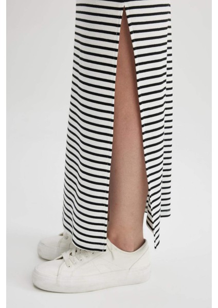 Fitted Fitilli Çizgili Kaşkorse Maxi Etek A6477AX24SP