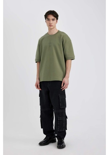 Baggy Geniş Kalıp Normal Bel Geniş Paça Kargo Cepli Jean Pantolon