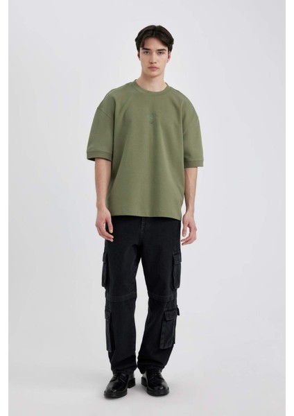 Baggy Geniş Kalıp Normal Bel Geniş Paça Kargo Cepli Jean Pantolon