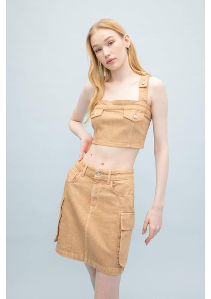 Coool Gabardin Askılı Crop Bluz C4455AX24SP