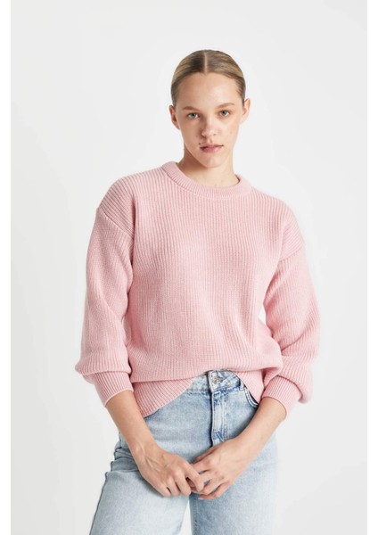 Regular Fit Bisiklet Yaka Selanik Kumaş Basic Düz Triko Kazak H6905AZ24WN