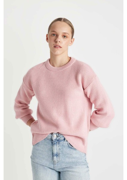 Regular Fit Bisiklet Yaka Selanik Kumaş Basic Düz Triko Kazak H6905AZ24WN