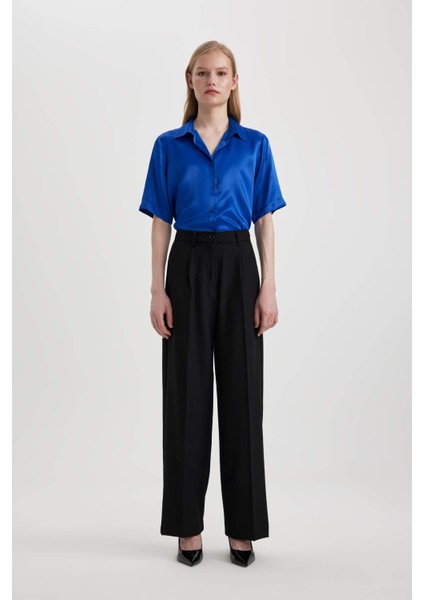 Regular Fit Saten Kısa Kollu Gömlek C3218AX24SM