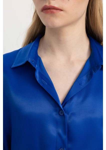 Regular Fit Saten Kısa Kollu Gömlek C3218AX24SM