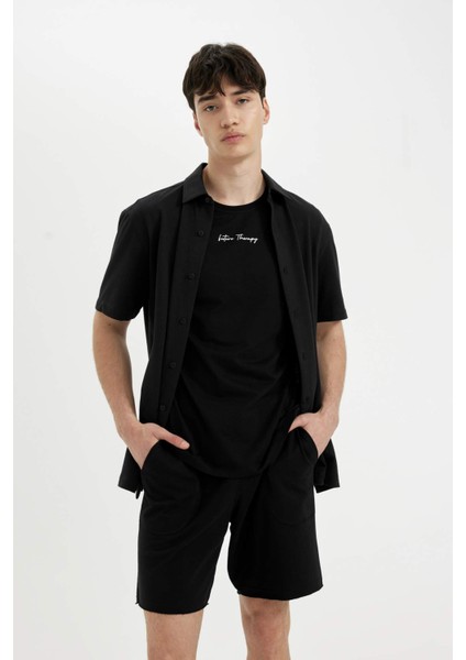 %100 Pamuk Slim Fit Dar Kesim Dar Paça Cepli Basic Düz Şort B8673AX24SM