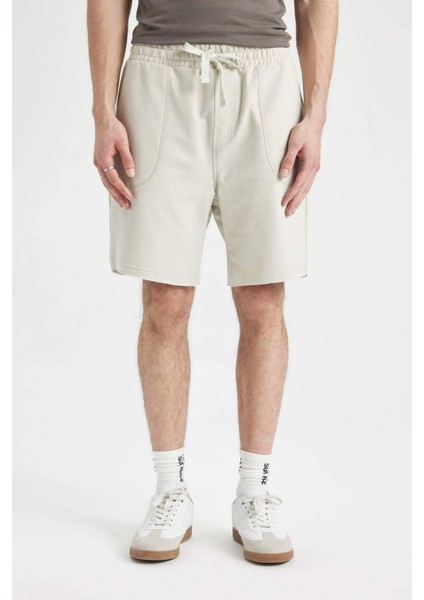 %100 Pamuk Slim Fit Dar Kesim Dar Paça Cepli Basic Düz Şort B8673AX24SM