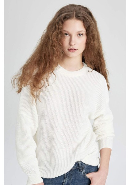 Regular Fit Bisiklet Yaka Selanik Kumaş Basic Düz Triko Kazak H6905AZ24WN