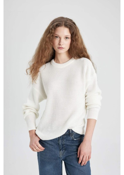 Regular Fit Bisiklet Yaka Selanik Kumaş Basic Düz Triko Kazak H6905AZ24WN