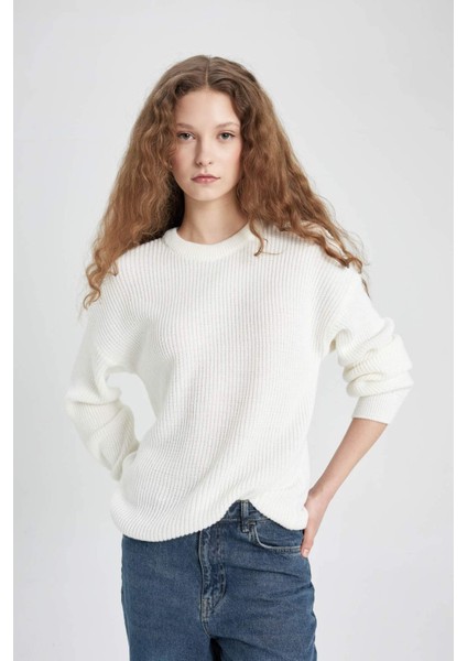 Regular Fit Bisiklet Yaka Selanik Kumaş Basic Düz Triko Kazak H6905AZ24WN